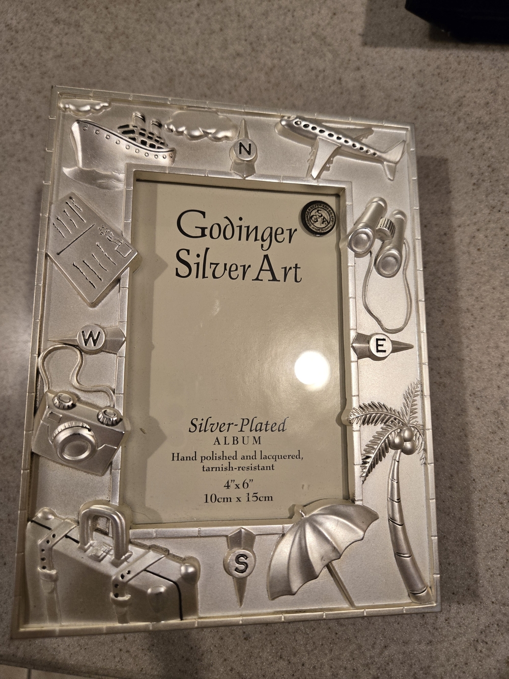 Vintage Brand New Godinger SilverArt Silver-Plated Travel Motif Photo Frame